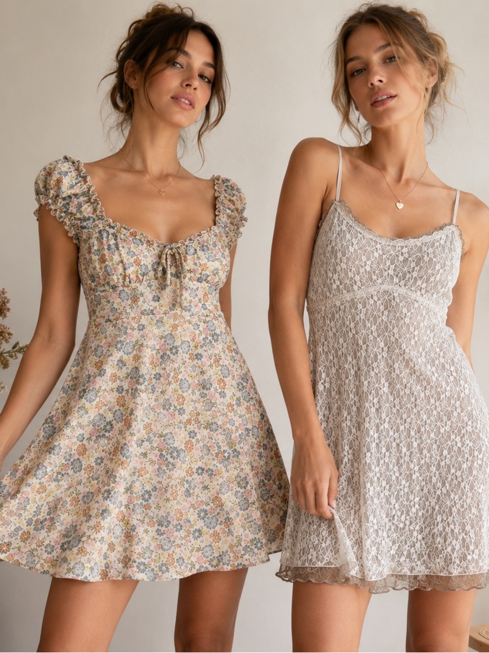 Y2K Dress Bundle XS – Atlantic State Floral Puff Sleeve Mini Dress + Lace Slip - Picture 1 of 15